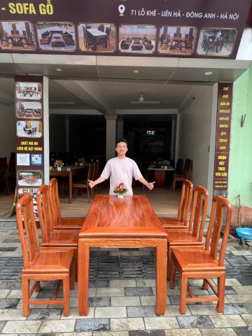 Bộ bàn ăn 6 ghế gỗ hương đá với thiết kế sang trọng và vân gỗ tự nhiên nổi bật