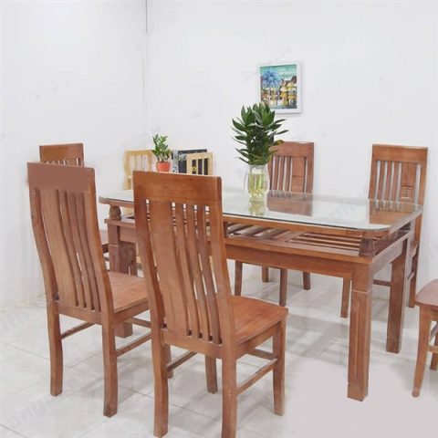 Bộ bàn ăn 6 ghế gỗ xoan mặt kính đẹp
