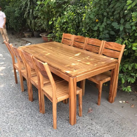 bộ bàn ăn 8 ghế gỗ hương đá sang trọng cho không gian phòng ăn
