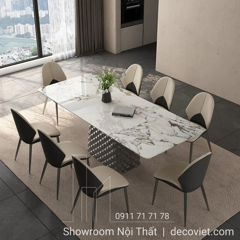Bộ bàn ăn 8 ghế hiện đại chân inox cho không gian sống đẳng cấp