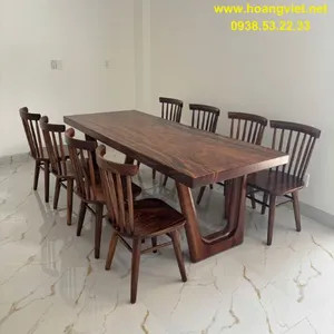 Bộ bàn ăn 8 ghế với thiết kế 7 nan gỗ me tây