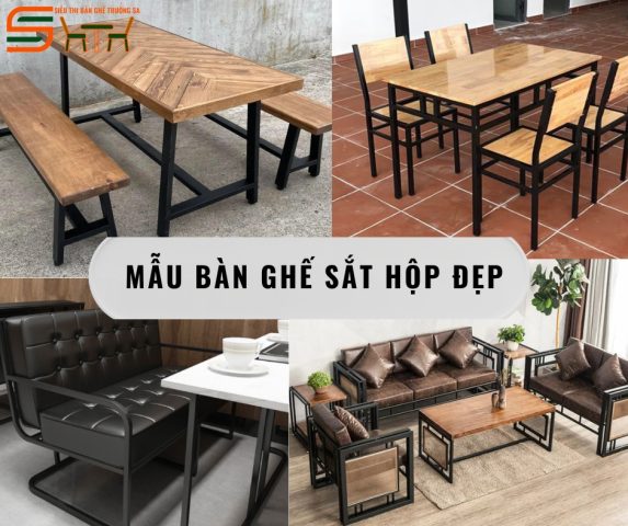 Bộ bàn ăn bằng sắt hộp hiện đại cho gia đình