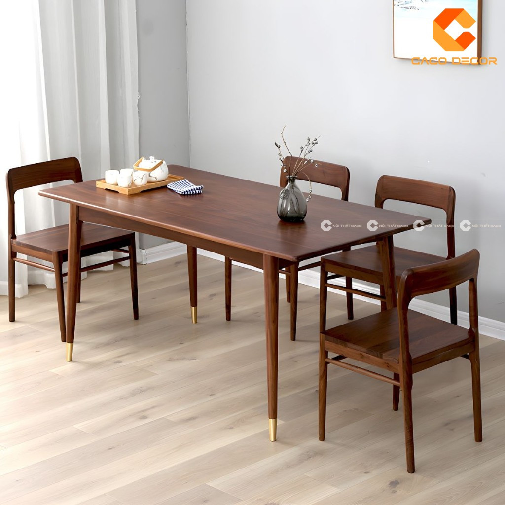Bộ bàn ăn chữ nhật gỗ sồi tự nhiên, đơn giản