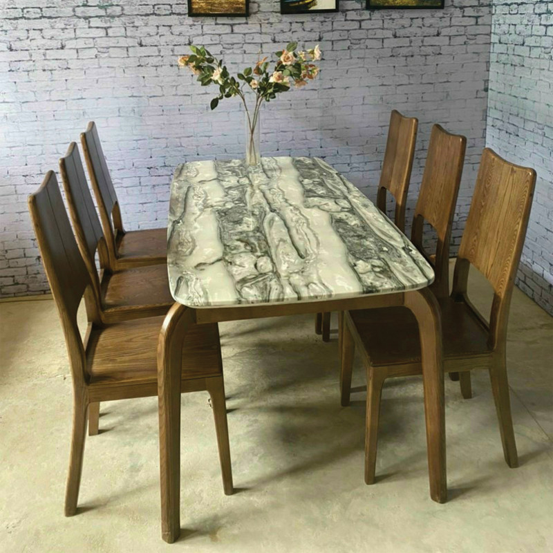 Bộ bàn ăn cơm 6 người nhập khẩu cao cấp với ghế bọc da