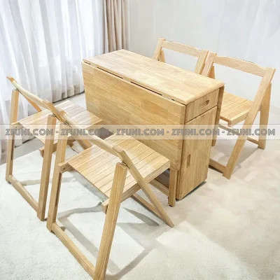 Bộ bàn ăn cơm xếp gọn 4 ghế gỗ tự nhiên, giải pháp hoàn hảo cho bếp nhỏ