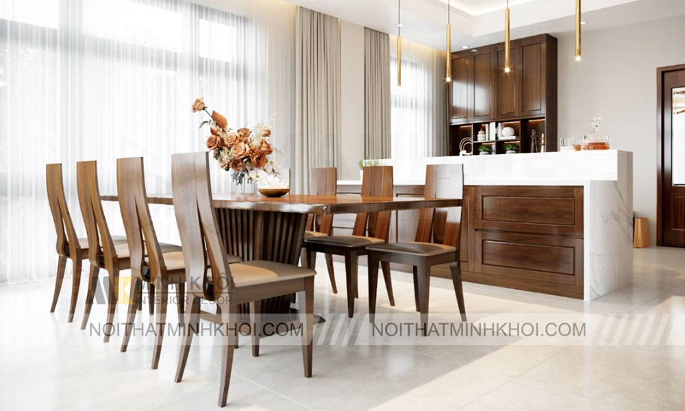 Bộ bàn ăn đẹp làm tăng vẻ sang trọng cho không gian bếp