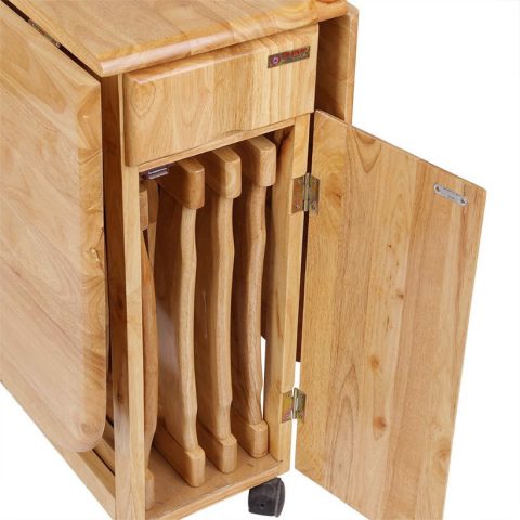 bộ bàn ăn gấp gọn 4 ghế gỗ tự nhiên màu nâu