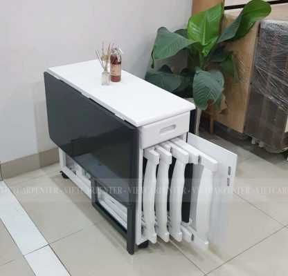 Bộ bàn ăn gấp gọn thông minh với khả năng xếp 2 cánh và cất ghế tiện lợi
