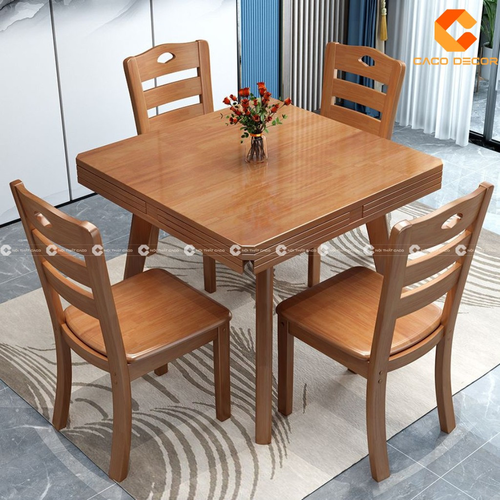 Bộ bàn ăn gia đình 4 người gỗ sồi tự nhiên