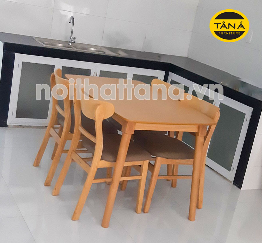 Bộ bàn ăn gỗ cao su Mango nhỏ gọn cho bếp nhỏ