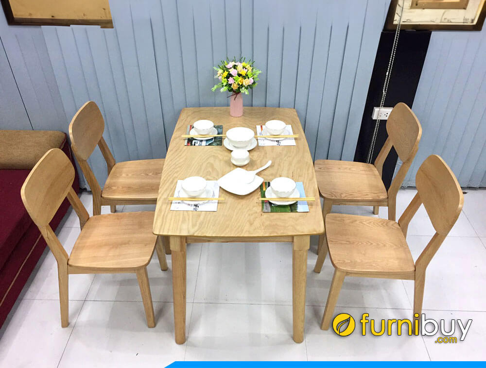 bộ bàn ăn gỗ công nghiệp chân sắt hiện đại