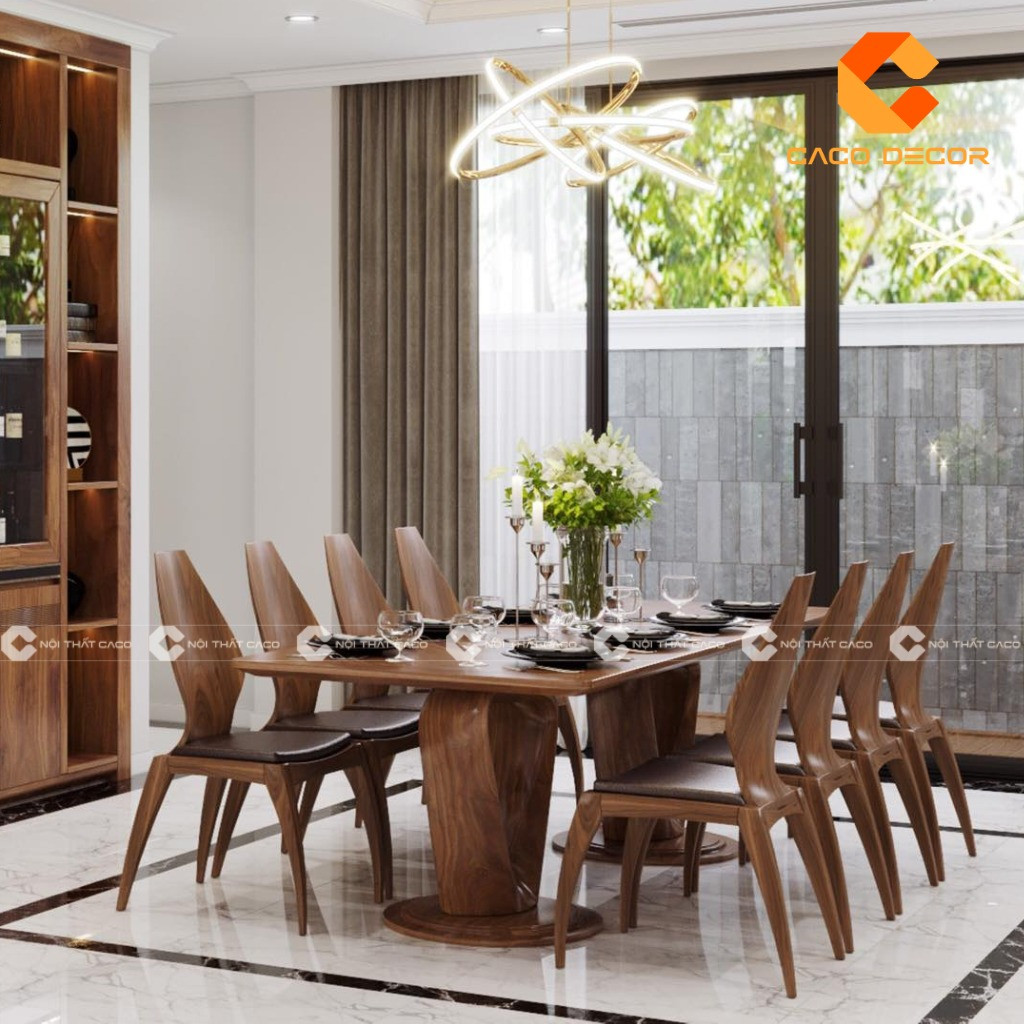 Bộ bàn ăn gỗ óc chó hiện đại
