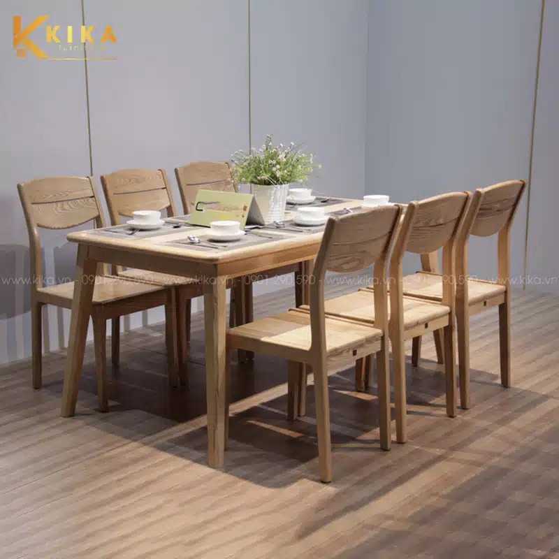 Bộ bàn ăn gỗ Sồi 6 ghế đơn giản, hiện đại nhưng không kém phần tinh tế và sang trọng