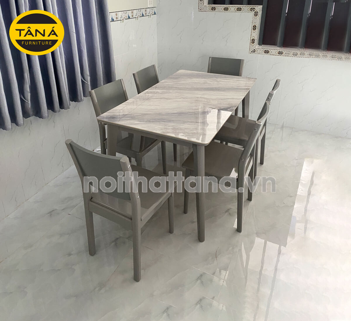 Bộ bàn ăn gỗ sồi 6 ghế hiện đại cho không gian bếp nhỏ