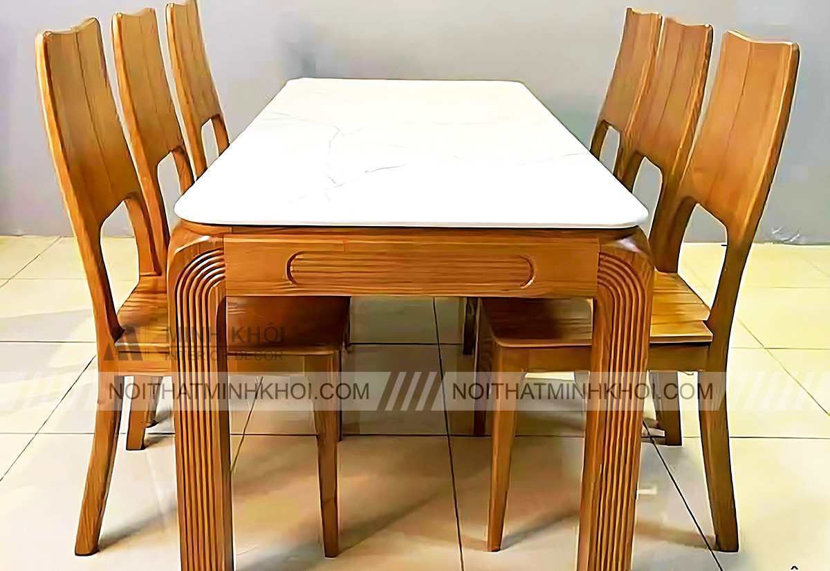 Bộ bàn ăn gỗ sồi mặt đá 6 ghế sang trọng