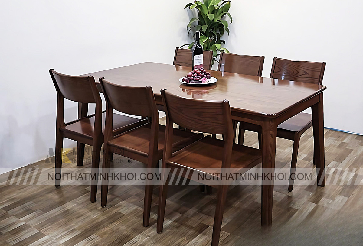 Bộ bàn ăn gỗ sồi màu óc chó 6 ghế thiết kế sang trọng