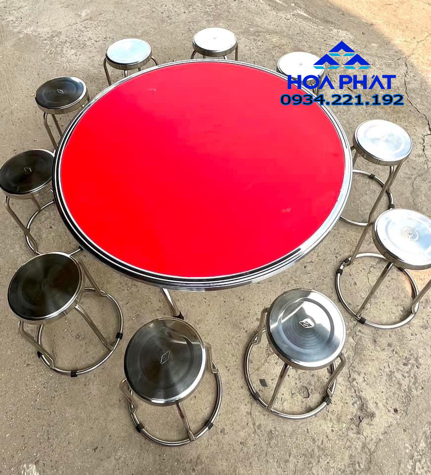 bộ bàn ăn inox mặt kính tròn sang trọng