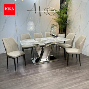 Bộ bàn ăn mặt đá hoa cương 6 ghế với vẻ đẹp sang trọng
