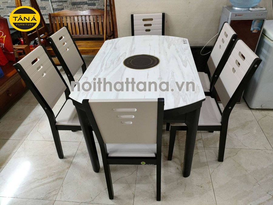 Bộ bàn ăn mặt đá thông minh tích hợp bếp từ cho phòng bếp nhỏ