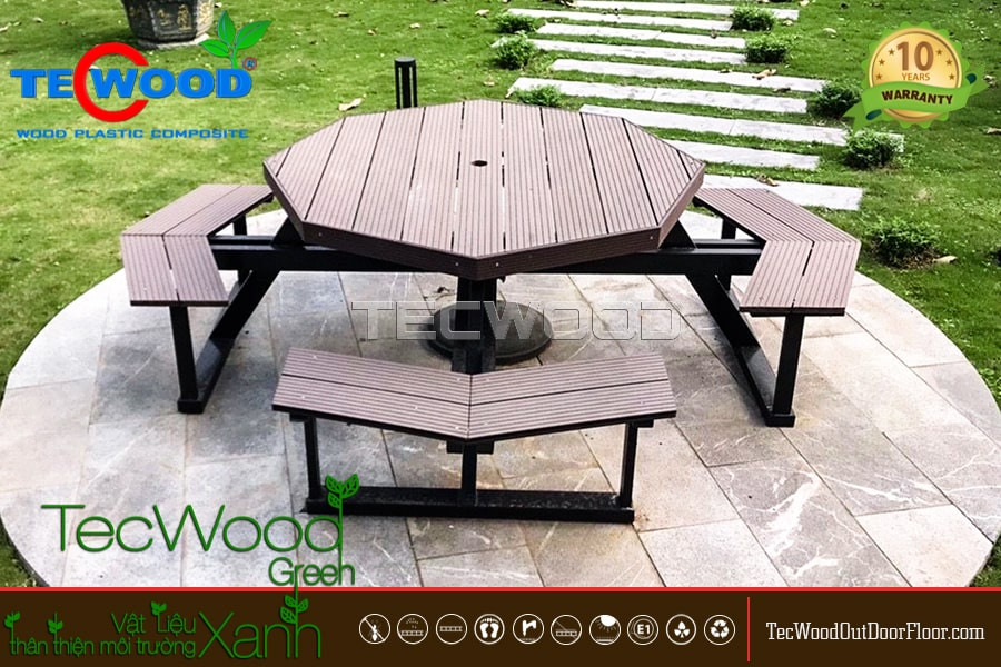 Bộ bàn ăn ngoài trời với chất liệu nhựa giả gỗ bền đẹp