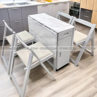 Bộ bàn ăn thông minh mặt đá gấp gọn 4-6 ghế, phù hợp căn hộ nhỏ