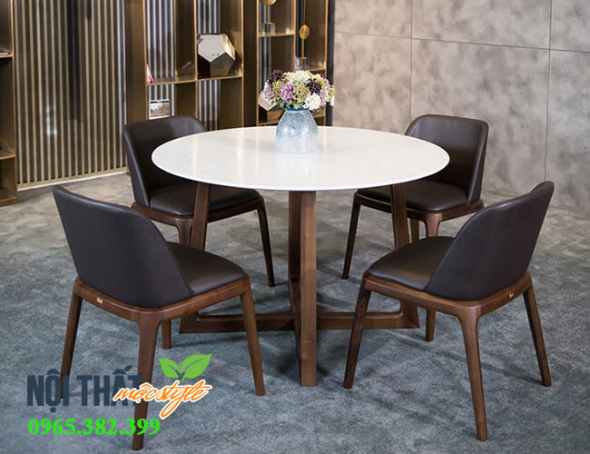 Bộ bàn ăn tròn 3 ghế mặt đá trắng, mang đến vẻ đẹp sang trọng cho phòng ăn