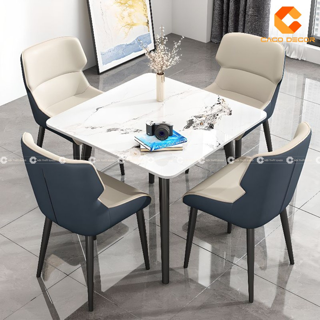 Bộ bàn ăn vuông cho gia đình 4 người, thiết kế hiện đại