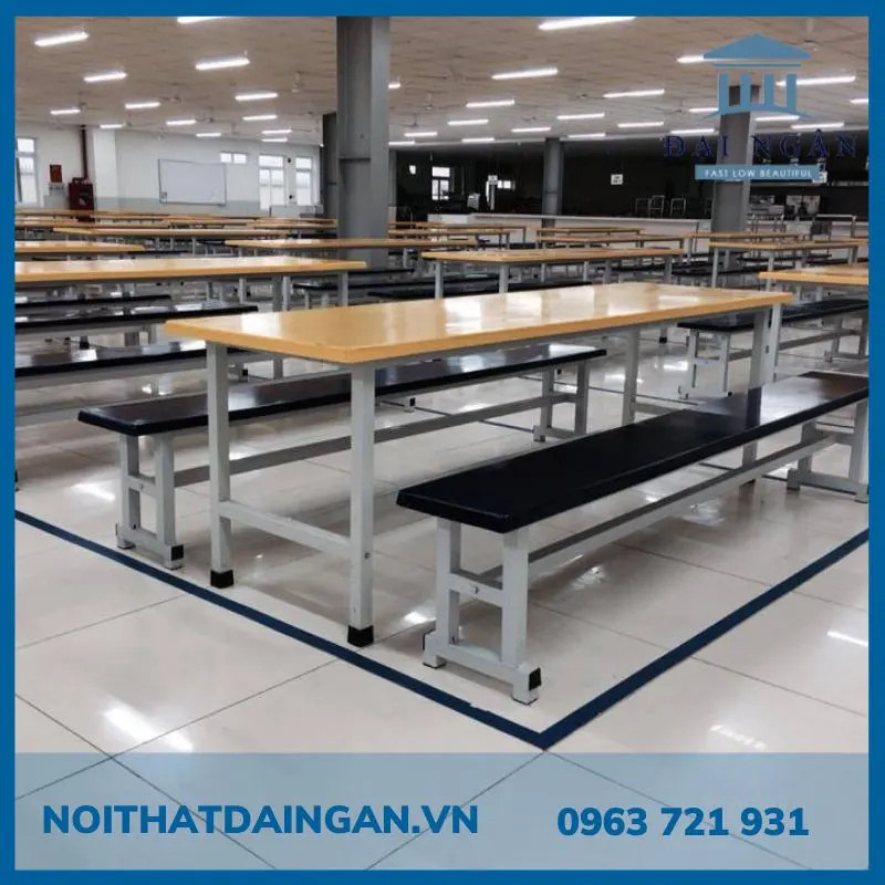 Bộ bàn ghế ăn căng tin inox liền bàn tiết kiệm không gian