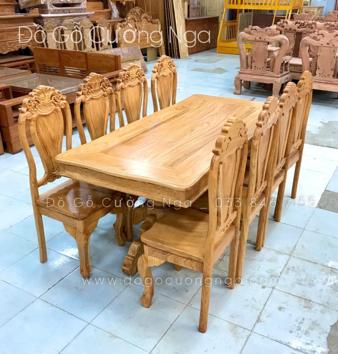 Bộ bàn ghế ăn cơm bằng gỗ gõ đỏ 8 ghế cao cấp