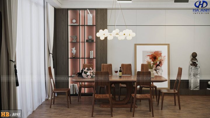 Bộ bàn ghế ăn gỗ óc chó tự nhiên HB 8091 với thiết kế thanh lịch
