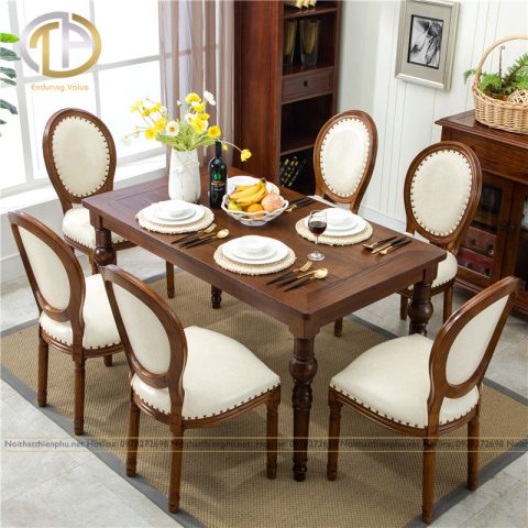 Bộ bàn ghế ăn Louis 6 ghế gỗ tần bì sang trọng cho phòng ăn