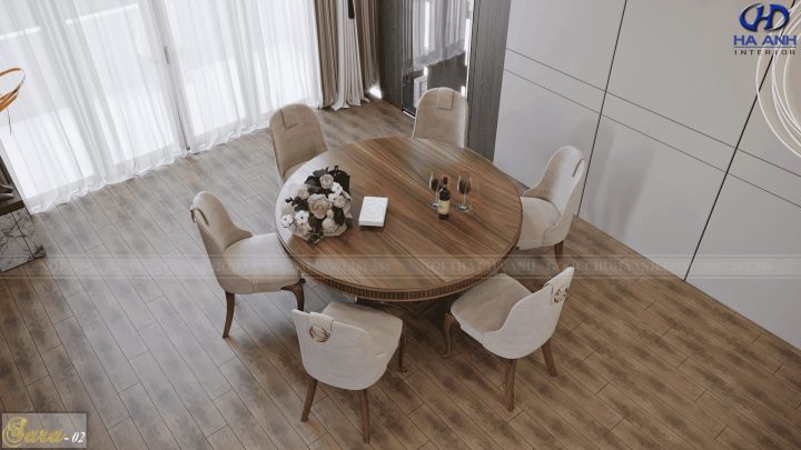 bộ bàn ghế ăn tân cổ điển gỗ óc chó Sara 02