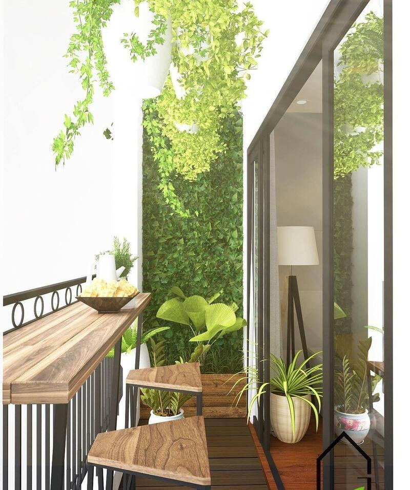 Bộ bàn ghế ban công biến hóa thành quầy bar mini hiện đại, lý tưởng cho chung cư.