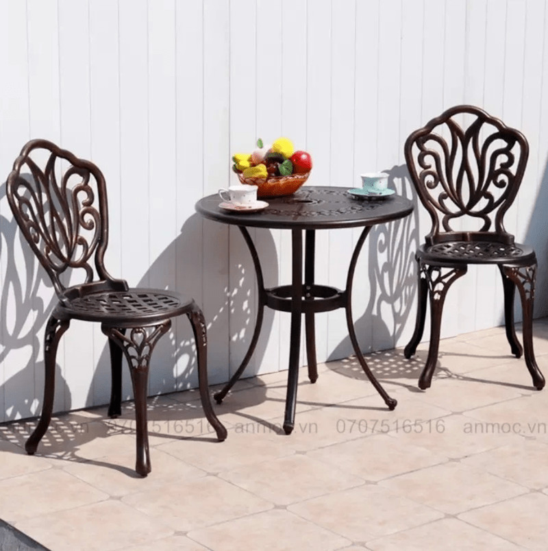 Bộ bàn ghế cafe nhôm đúc mini thanh lịch