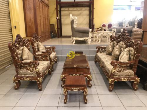 bộ bàn ghế cổ điển dạt vàng bọc vải sang trọng