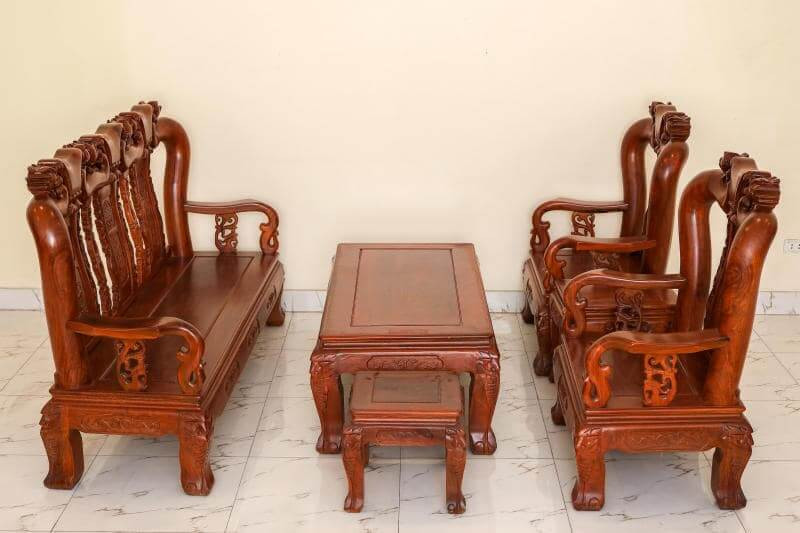 Bộ bàn ghế Đồng Kỵ tay 12 gỗ Hương Đỏ 6 món sang trọng