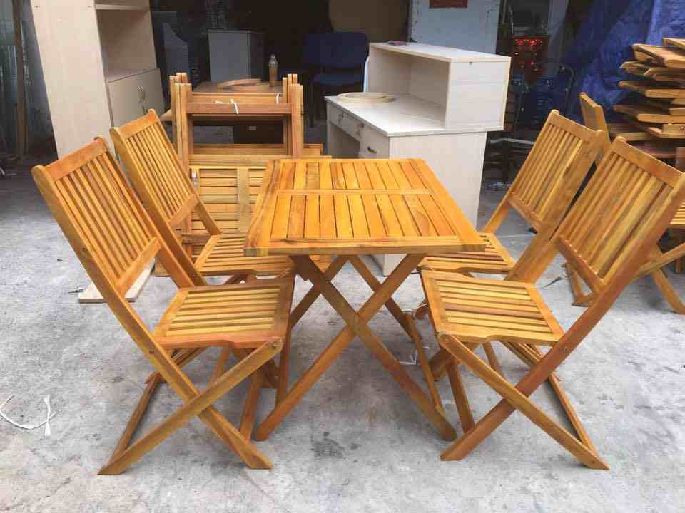 Bộ bàn ghế gỗ cafe mini xếp gọn tiện lợi