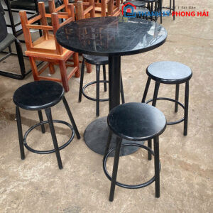 bộ bàn ghế gỗ cafe thanh lý mặt tròn