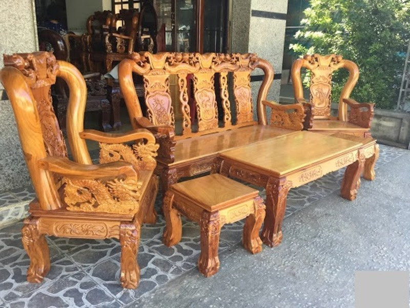 Bộ bàn ghế gỗ Căm Xe mặt Gõ Đỏ tay 12 vững chãi và đẹp mắt