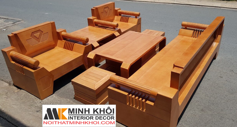 Bộ bàn ghế gỗ gõ đỏ sofa kim cương hiện đại, phong cách trẻ trung và thanh lịch