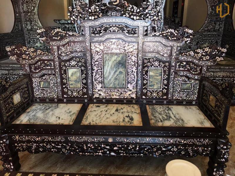 bộ bàn ghế gỗ khảm trai gỗ gụ tay 12, khẳng định đẳng cấp cho không gian lớn