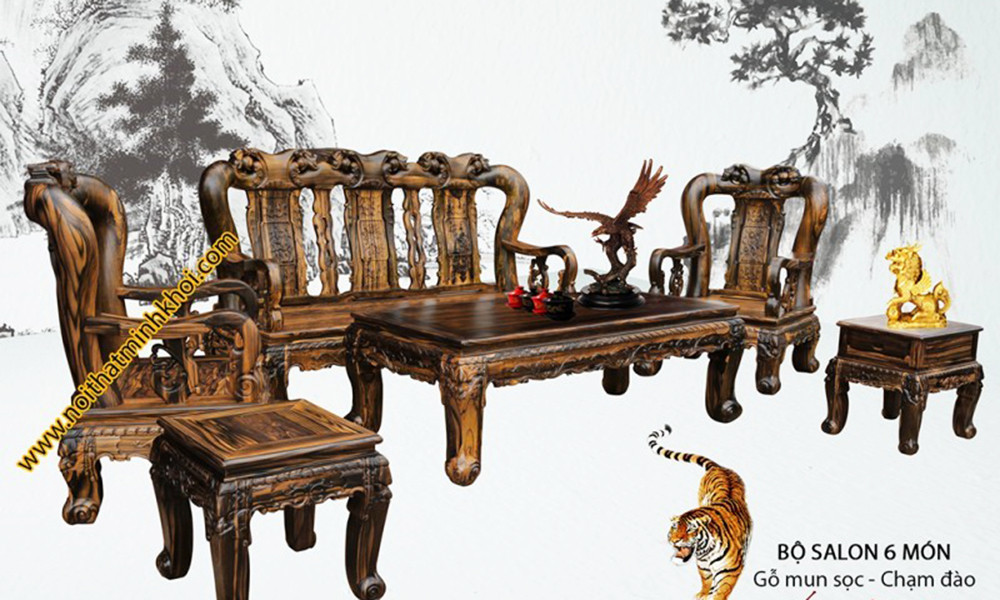 Bộ bàn ghế gỗ mun đẹp sang trọng