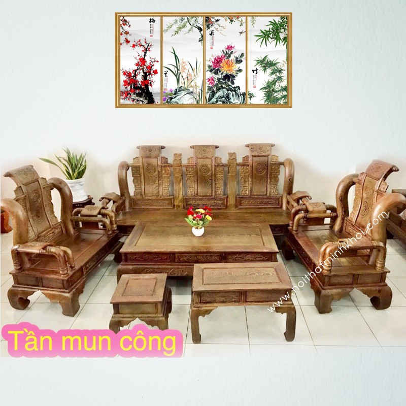 Bộ bàn ghế gỗ mun hoa Tần Thủy Hoàng sang trọng