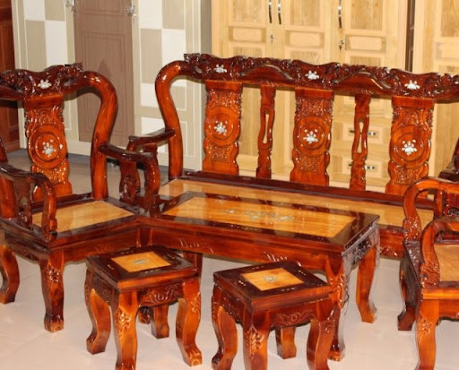 Bộ bàn ghế gỗ phòng khách với kích thước tay ghế 8cm phù hợp không gian nhỏ gọn