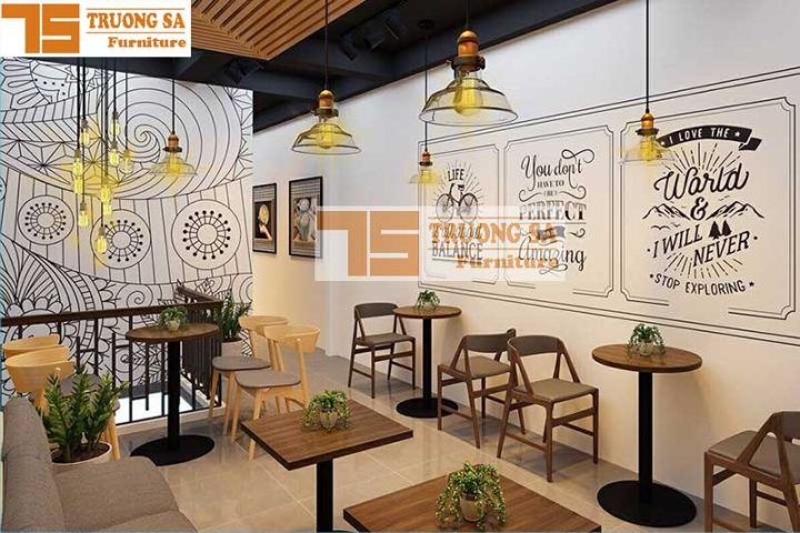 Bộ bàn ghế gỗ tự nhiên cho quán trà sữa phong cách mộc