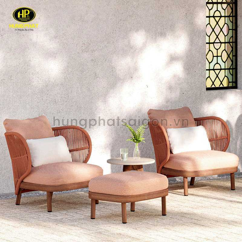 Bộ bàn ghế gỗ uống trà ngoài trời thiết kế đơn giản
