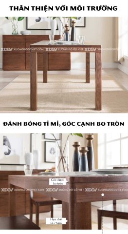 Bộ bàn ghế gỗ vuông phong cách Japandi với 4 ghế ngồi, chất liệu gỗ sồi tự nhiên