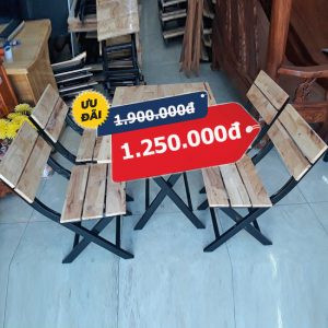 Bộ bàn ghế gỗ xếp chân sắt giá rẻ