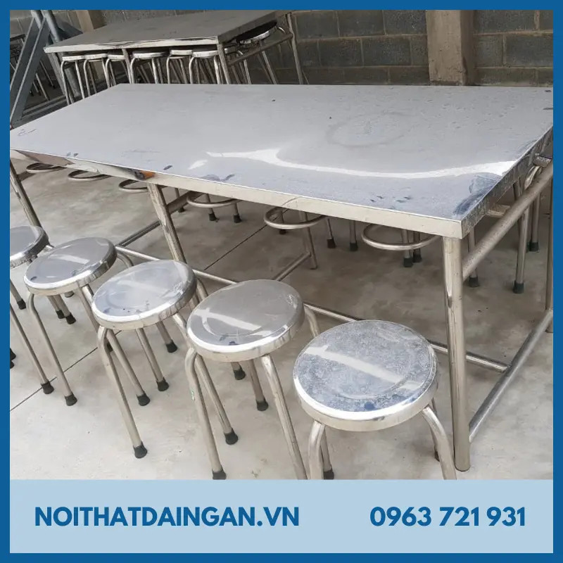 Bộ bàn ghế inox căng tin lớn cho 10 người, tối ưu sức chứa