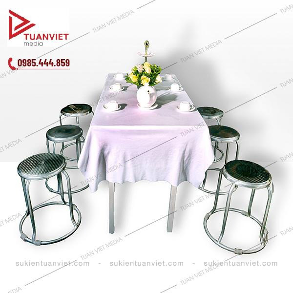 Bộ bàn ghế inox truyền thống cho thuê bàn ghế ăn cỗ gia đình